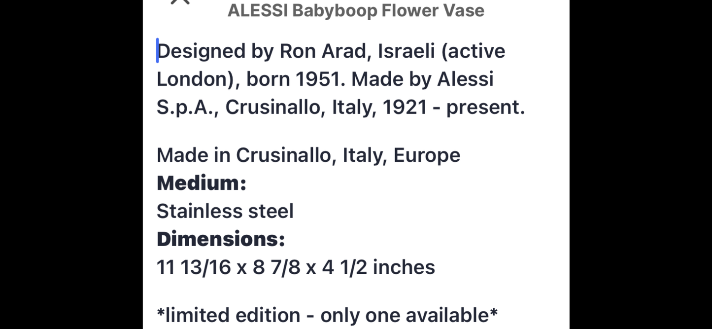 ALESSI Babyboop Vase | Designed by Ron Arad | Out of Production