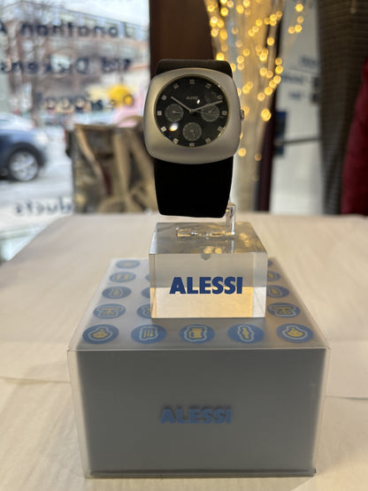 ALESSI Callisto Chronograph Watch | Silver-Tone with Black Square Dial (Out of Production)