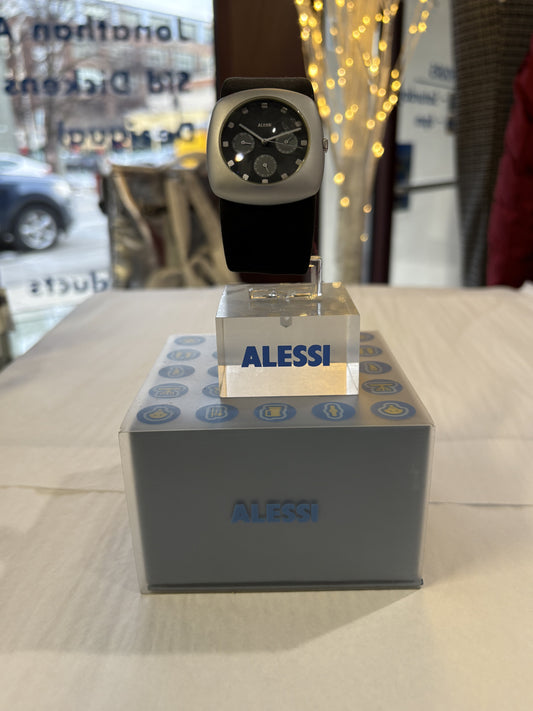 ALESSI Callisto Chronograph Watch | Silver-Tone with Black Square Dial (Out of Production)