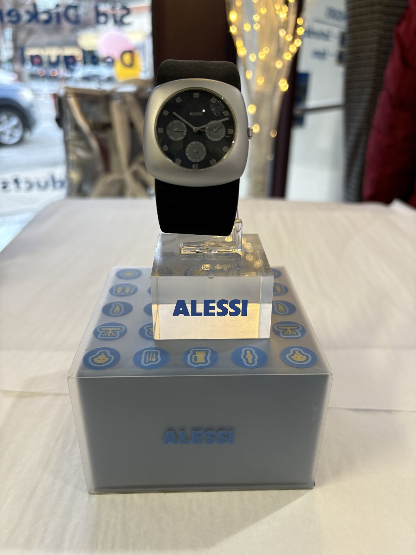 ALESSI Callisto Chronograph Watch | Silver-Tone with Black Square Dial (Out of Production)