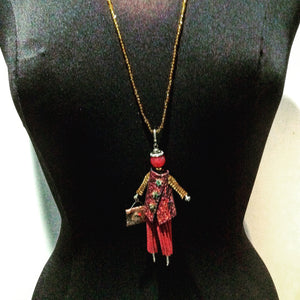 Jewelry- Little Red Diva Necklace, Long Amber Glass Beads w/lobster clasp.