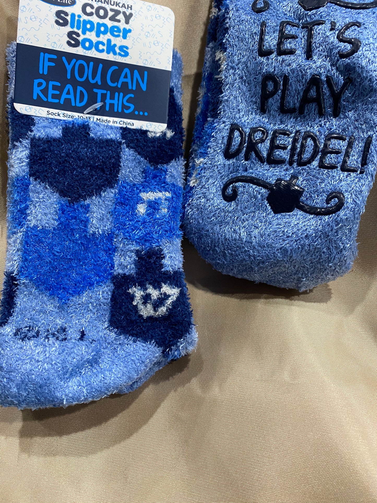 Judaica, Lady’s Cozy Slipper Socks, Dreidels Design with Non-Slip Sole